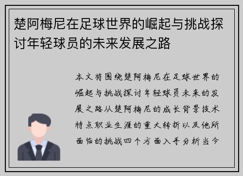楚阿梅尼在足球世界的崛起与挑战探讨年轻球员的未来发展之路